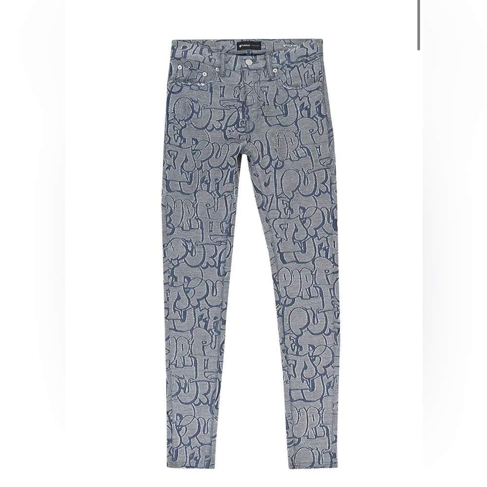 Men's Printed Slim Jeans - Blue Graffiti Pattern